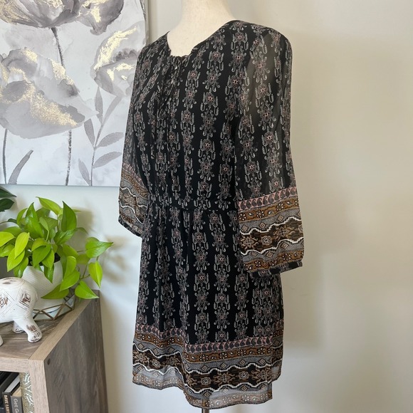 Boho Lace Up Mini Dress Cottage Folk Fairy Indie Festival Earthy Romantic - Picture 2 of 9